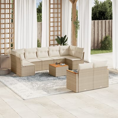 vidaXL - 10-delige - Loungeset - met - kussens - poly - rattan - beige