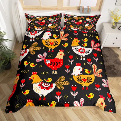 Hen Rooster Print Beddengoed Dekbedovertrek Set Schattige Kuiken Dekbedovertrek Set voor Kamerdecoratie Full King Size met 2 Kussenslopen 3 STUKS 140x200cm 3pcs