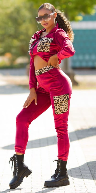 Huispak Dames - Joggingspak Dames - Luipaard Rood - Halina - Maat L/XL