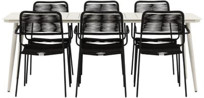 Lina tuinmeubelset tafel 90x200cm 6 stoelen Lindos zwart.