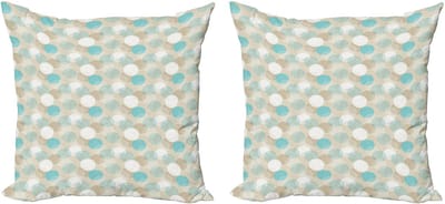 ABAKUHAUS Abstracte decoratieve kussenhoez 2-pack, stippen- en cirkelmotiev 50x50 cm, beige, wit en lichtblauw