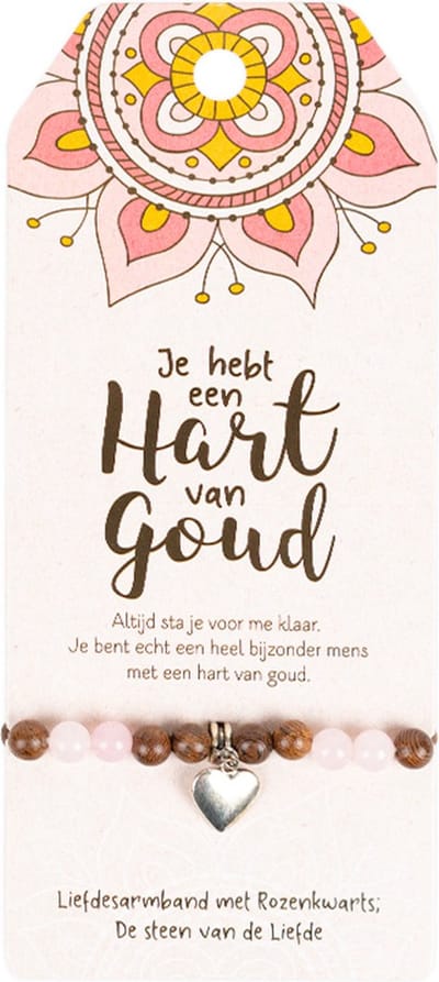 Liefdesarmband met rozenkwarts | Roze | Hart van goud