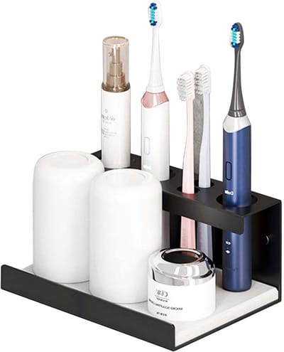 Toothbrushhouder van RVS met Diatomiet Tray, Muurbevestiging zonder Boren, Waterdicht en Roestvrij, Multifunctionele Badkamer Organizer met 20kg Draagvermogen