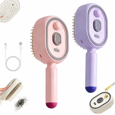 Elektrische Massageborstel met Roodlichttherapie - Stoomborstel voor het Haar met Nano Mist - 2 Stuks-roze/paars - Anti-pluis en Zelfreinigend - Luxe Cadeau voor Vrouwen