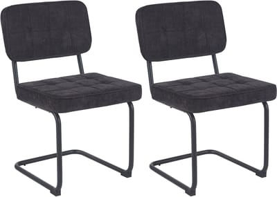 Colenis - Buisframe Stoel Kita - Eetkamerstoel - Set van 2 - Zwart - Chenille Stof - Metalen Frame - Industrieel Design