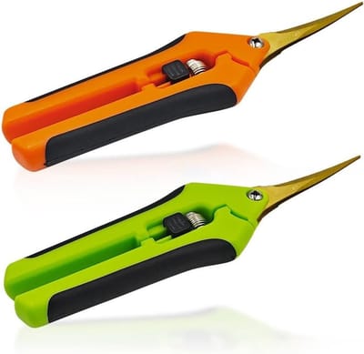 Set van 2 Tuinscharen met Gebogen Titanium Coated Bladen voor Snoeien, Planten en Oogsten van Bloemen en Fruit