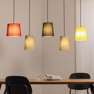 Lindby - Hanglamp - 5lichts - Hout, stof, ijzer - E27 - Hout naturel, rood, grijs, zwart, geel