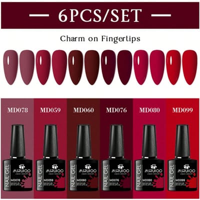 6 stuks/set 8 ml rode gel nagellak set, langhoudend, loodvrij, HEMA- en TPO-vrij, afweekbare UV-gel nagellak, geschikt voor zomerse nagelkunst, doe-het-zelf nagelontwerp, geschikt voor nagelsalon en thuisgebruik nagelproducten