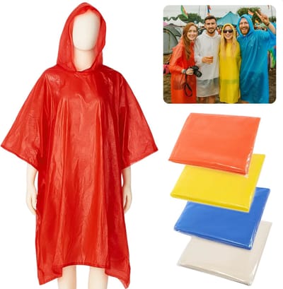 Cheqo® Transparante Poncho - Poncho Voor Volwassenen - Kunststof Poncho - Festival Poncho - Regenponcho - Waterdichte Poncho - Regen Poncho Festival - Willekeurige Kleur Poncho - Poncho Multicolor - Regenponcho Volwassenen