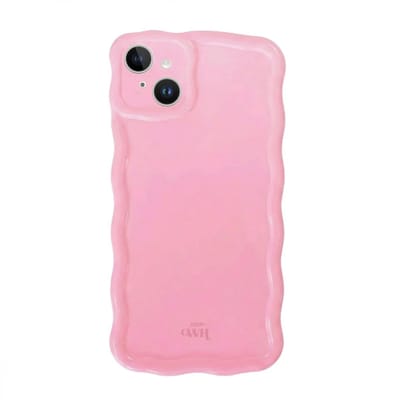 xoxo Wildhearts Glossy Wavy Case Bubble Blush telefoonhoesje - Geschikt voor iPhone 15 - Golvend hoesje - Glimmende silicone case met golven - Vlekbestendig - Camerabescherming - Roze