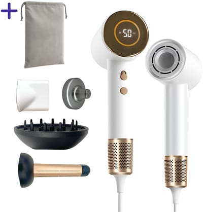 Glisse Prodry - Wit - Professionele Fohn met diffuser - Ionische haardroger - Föhn - Reisfohn - 3 Opzetstukken - 8 Blaasstanden - Haarfohn - Ultra Sterk - Ultra Licht - Led Scherm - Magnetische hanger
