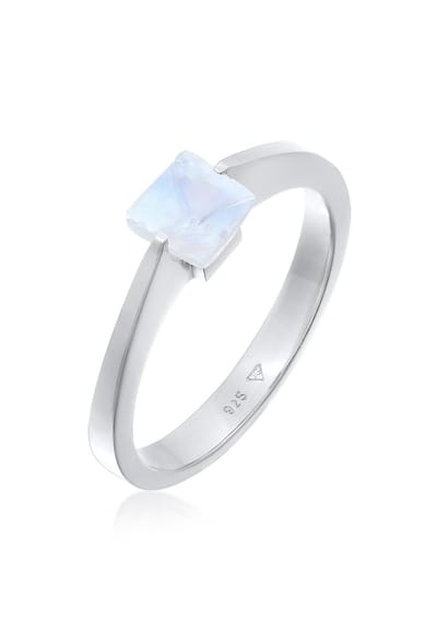 Elli PREMIUM - Ring - Elli PREMIUM Ring Damesband Solitaire Vierhoek met maansteen in 925 sterling zilver Verguld - Dames
