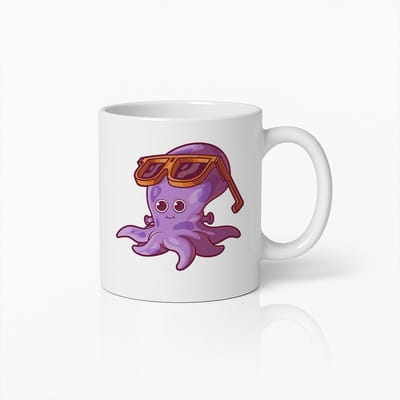 Coole Octopus Mok – Grappige Cartoon Koffiekop met Paarse Inktvis met Zonnebril, Perfect Cadeau voor Zeedierenliefhebbers