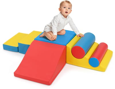 COSTWAY 7-delige schuimbouwstenen, zachte bouwstenen om te klimmen en ravotten, reuzenbouwstenen van schuim, grote bouwstenen XXL, voor binnen voor kinderen, kleurrijk