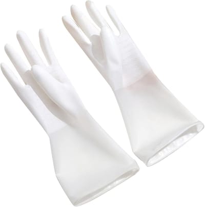 Herbruikbare Rubber Afwashandschoenen voor Huishoudelijk Gebruik, Schoonmaken en Bescherming, Wit (S)