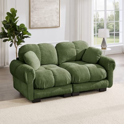 KOMHTOM Bank 2-zits - Chenille - Modulaire Zitbank met Dikke Kussens - Ergonomische Rugleuning - Woonkamer - Groen