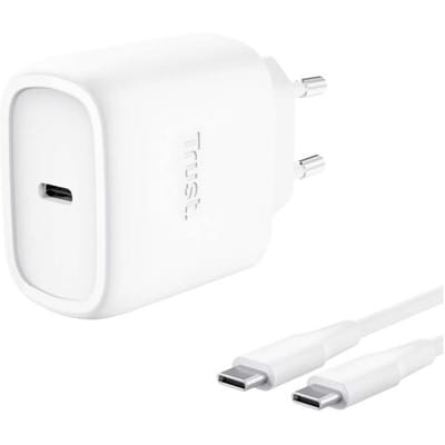 Trust Maxo GaN-oplader - 45 W - Snellader - Compact - USB-C kabel 2m - Geschikt voor smartphones, tablets en laptops - Wit