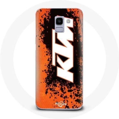 Hoesje - KTM - Galaxy A8 2018 - Wit logo - Oranje achtergrond - Flexibel