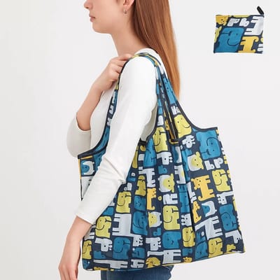 Grote Opvouwbare Boodschappentas Shopper Strandtas – Duurzame Herbruikbare Tas Ruim Sterk Compact en Stijlvol Met Etui dessin animal zoo