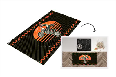 Keukenloper - Loper keuken - Mancave - Crossmotor - Vintage - Oranje - Zwart - 120x60 cm - Keukenloper vinyl