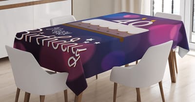 ABAKUHAUS 40e verjaardagstafelkleed, verjaardagstaart stippen, gepersonaliseerde print heldere kleuren zonder te vervagen Wasbaar voor buitenruimte, 140 x 170 cm, wit paars roze