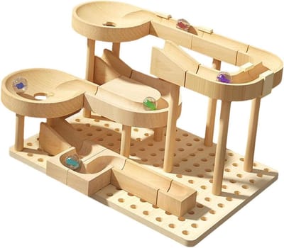 Houten Knikkerbaan - Bouwset Speelgoed - Creatief Spelen - Interactieve Montage - 225 x 165 cm - Natuurlijk Hout