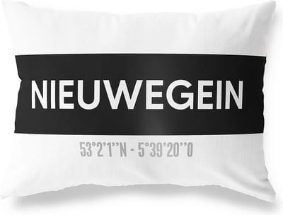 Tuinkussen NIEUWEGEIN - UTRECHT met coördinaten - Buitenkussen - Bootkussen - Weerbestendig - Jouw Plaats - Studio216 - Modern - Zwart-Wit - 50x30cm