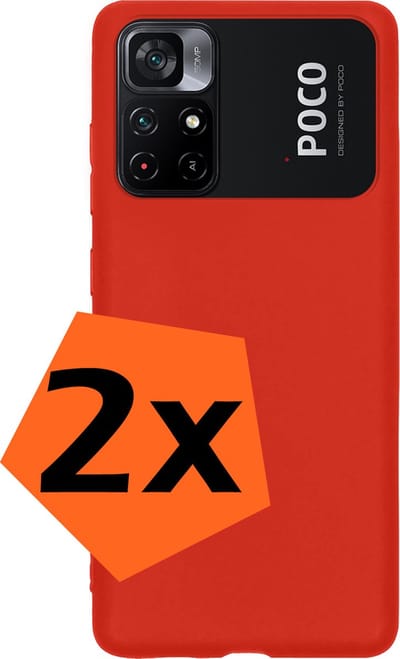 Hoes - 2 Stuks - Geschikt voor Xiaomi Poco M4 Pro 5G - Sterk & Shockproof - Case Siliconen - Back Cover - Telefoon Hoes - Rood