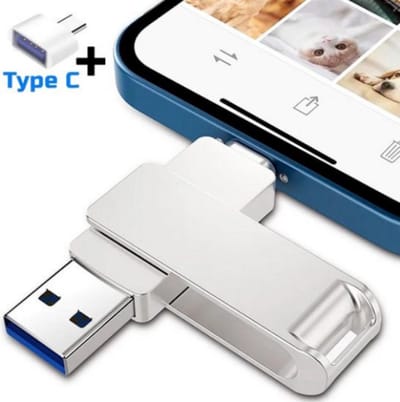 3-in-1 USB Flash Drive 1TB – USB 3.0 OTG – USB-A, USB-C & Micro-USB – Metalen Pendrive Geschikt voor Smartphones, Tablets, Computers & Android – Grote Opslagcapaciteit, Data Opslag en Overdracht