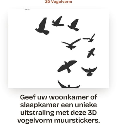 Dailygoods- Muursticker Vogelvorm - 3D Muurtattoo - Set van 11 Stuks - Spiegel Effect - Hygiënisch en Milieuvriendelijk - Decoratie voor Woonkamer/Slaapkamer