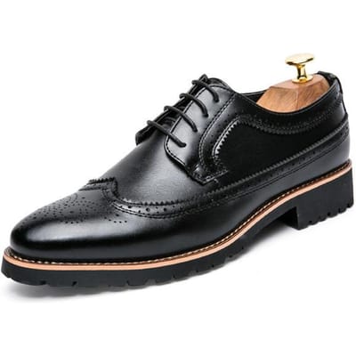 Hoge Kwaliteit Leer Heren Zakelijke Schoenen Nieuwe Brogue Schoen Heren Casual Outdoor Oxfords Mode Britse Stijl Heren Formele Schoenen 43 zwart