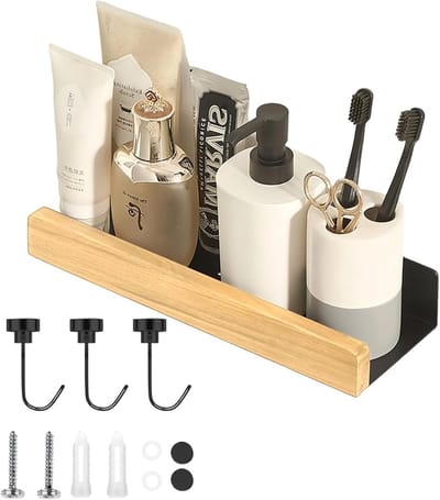Praktische 30 cm zwarte wandplank voor de badkamer met horizontaal afvoergat, ideaal voor douchegel, accessoires en meer. Perfect voor badkamer, studie en slaapkamer.
