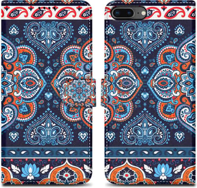 Cadorabo Hoesje geschikt voor Apple iPhone 7 PLUS / 7S PLUS / 8 PLUS - Design Blauwe Mandala No. 1 - Beschermhoes Case Cover met magnetische sluiting, standaardfunctie en kaartvakje