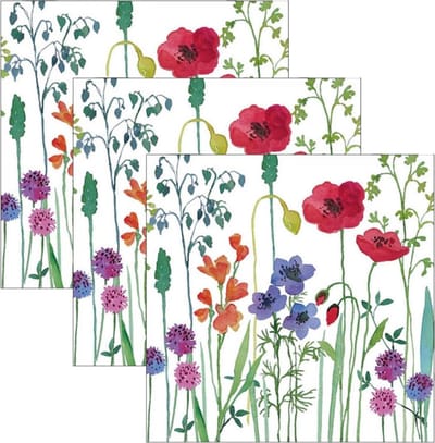 Ambiente Servetten bloemen thema - 60x - weidebloemen - wit - 33 x 33 cm - papieren diner / lunch servetten