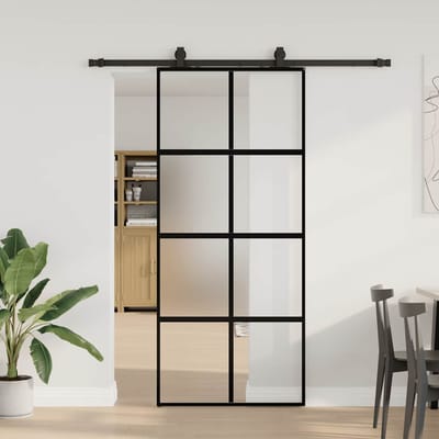 vidaXL - Schuifdeur - met - beslagset - 90x205 - cm - gehard - glas - zwart