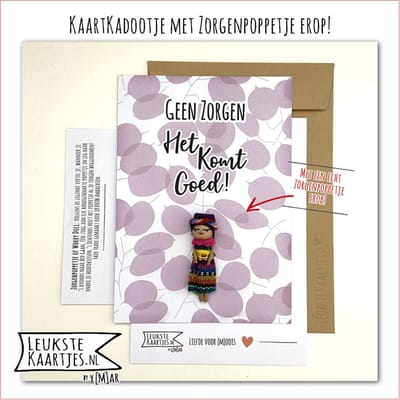 Kaartkadootje -> Zorgenpoppetje / Worry Doll - No:06 (Het komt goed - Lila blaadjes) - LeuksteKaartjes.nl by xMar