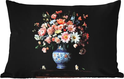 Buitenkussens - Tuin - Hout - Vaas - Kleuren - Bloemen - 50x30 cm