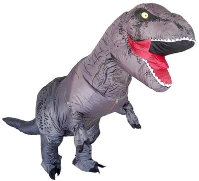 KIMU® Opblaas Kostuum T-Rex Grijs - Opblaasbaar Pak - Dinopak Mascotte Opblaaspak - Opblaasbare Dino Dinosaurus Tyranosaurus Rex Dames Heren Festival