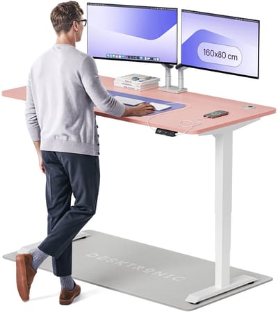 Desktronic HomePro Zit-sta Bureau Elektrisch In Hoogte Verstelbaar, 160x80 cm Wit/Roze, Stille Dubbele Motor, Hoogte 62-126cm