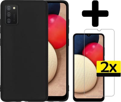 Hoesje - Met 2x Screenprotector - Geschikt voor Samsung Galaxy A02s - Sterk & Shockproof - Back Cover - Siliconen Case - Telefoon Hoes - Telefoonhoesjes - Zwart