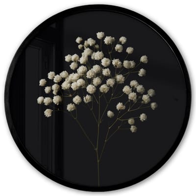 Poster in lijst Rond - Fotolijst 40x40 cm - Posters - Gipskruid - Bloemetjes - Wit - Minimalistisch - Ronde posterlijst zwart - Decoratie - Wanddecoratie woonkamer - Muurdecoratie slaapkamer