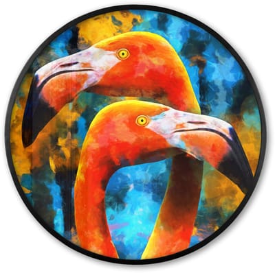 Poster in lijst Rond - Fotolijst 60x60 cm - Posters - Schilderij - Olieverf - Flamingo - Ronde posterlijst zwart - Decoratie - Wanddecoratie woonkamer - Muurdecoratie slaapkamer