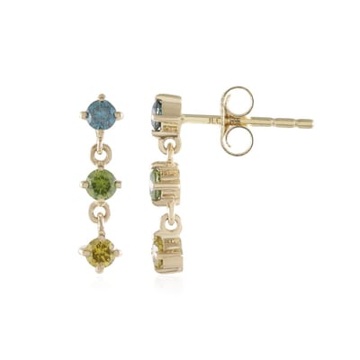 Cavill - Gouden Oorbellen 9K Geelgoud met Blauwe SI2 Diamant 0 12 ct - Driekleurige Ronde Briljant Oorbellen Afrikaans Design Elegant 15 mm
