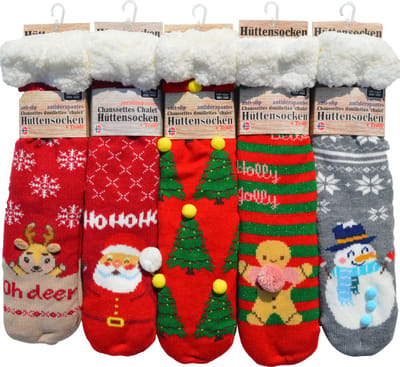 kerstsokken - sneeuwman met pon pon - Zachte huissokken mét antislip - maat 36/41 - grijs/blauw - huis sloffen