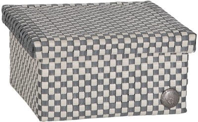 Handed by - Opbergbox met deksel – Woonkamer, slaapkamer, kinderkamer, babykamer, kantoor - Cube Basket small - donkerrijs geruit patroon