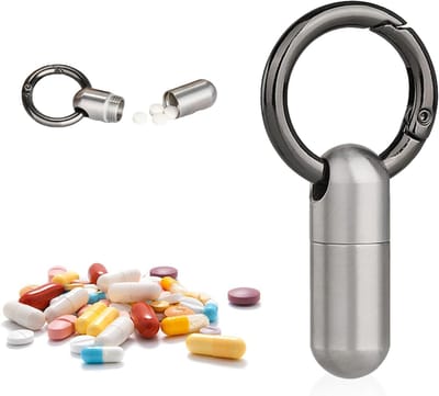 Mini Pillendoos Sleutelhanger - Waterdichte Metalen Tabletbox voor Camping, Outdoor en Hiking - Compact en Handig