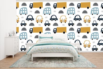 Behang - Fotobehang Patroon - Jongens - Auto - Kind - Breedte 500 cm x hoogte 280 cm