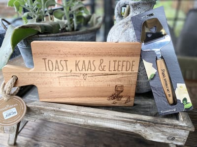 Serveerplankje toast, kaas & liefde 34,5 cm + kaasschaaf Papa, superblij met jou - Vaderdag - vriendschap - kaasplankje