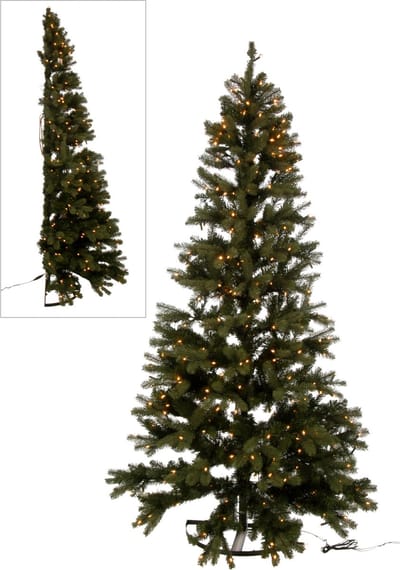 J-Line kerstboom Half Muur - kunststof - groen - LED lichtjes - 225 cm hoog