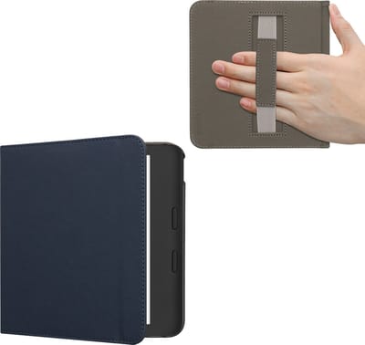 kwmobile flip cover geschikt voor Kobo Libra Colour - Case met magnetische sluiting en handvat - Hoes voor e-reader in donkerblauw - design